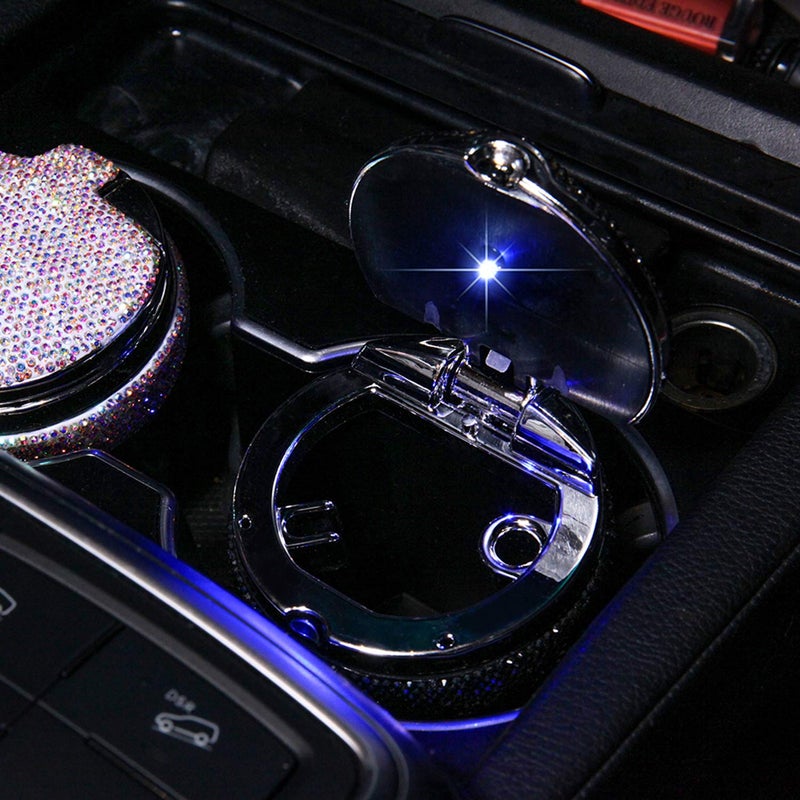 WedFeir Car Ashtray, Portable Cigarette Smokeless Cylinder Cup Holder with Blue LED Light Indicator, Car Accessories for Women,Ideal for Car,Home and Office, Black. - Image 2